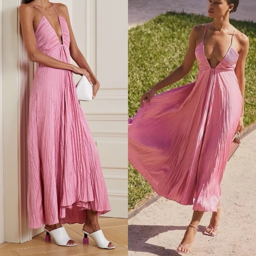 A.L.C. Angelina NWT Pleated Satin Halter Midi Dress Chateau Rose Size 4 - Picture 4 of 16